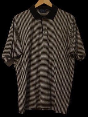 Como Sport Black and White Strip Polo Desert Horizons County Club Men’s Large